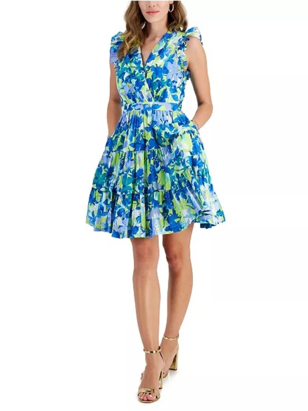 Taylor V-Neck Sleeveless Multicolor Floral A-Line Dress